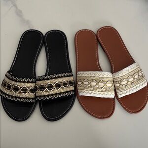 2 pair boho Black and Brown Slide Sandals